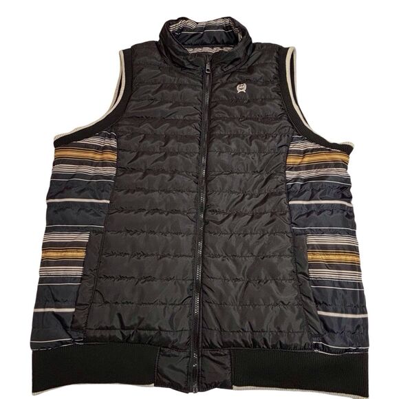 Cinch Jackets & Blazers - Cinch Reversible Quilted Full Zip Vest Women's XXL Black Tan Striped Cowgirl